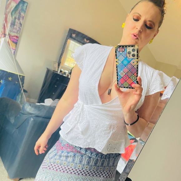 Japna white eyelet short- sleeve wrap top large - Picture 11 of 14